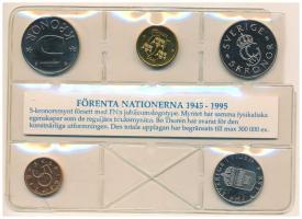 Svédország 1995. 50ö-10K (5xklf) forgalmi sor sérült fóliatokban, közte 1995. 5K Cu-Ni "Az ENSZ...