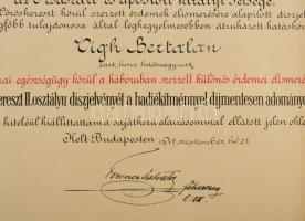 1917 A "Vörös Kereszt II. osztályú Díszjelvénye hadiékítménnyel" kitüntetés adományozó okl...