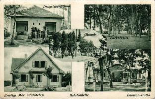 1932 Balatonlelle, Erdélyi Mór üdülőtelep, Droguista Otthon, vasútállomás, parkrészlet, Balaton szálloda (Rb)
