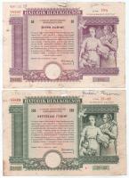 1955. Budapest "Hatodik Békekölcsön - a Magyar Népköztársaság nyereménykölcsöne" 50Ft értékben, szárazpecséttel, tizenharmadik osztály + 1955. Budapest "Hatodik Békekölcsön - a Magyar Népköztársaság nyereménykölcsöne" 200Ft értékben, szárazpecséttel, kilencedik osztály T:VG