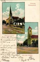 1908 Piliscsaba, Főhercegi kápolna, Római katolikus templom. Blau Adolf kiadása + "ESZTERGOM - BUDAPEST 218. SZ." vasúti mozgóposta bélyegző (gyűrődés / crease)