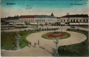 1914 Szabadka, Subotica; Szt. István tér, Tumbász Ferenc, Roth Ármin és Stern Adolf üzlete / square, shops (EK)