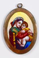 Arany (Au) 10K Szűz Mária ovális porcelán medál, 3x2,5 cm, bruttó 6g