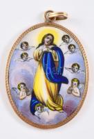 Arany (Au) 14K Szűz Mária ovális porcelán medál, 4x3 cm, bruttó 10,5g