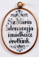 Arany (Au) 14K Szűz Mária ovális porcelán medál, 4x3 cm, bruttó 10,5g