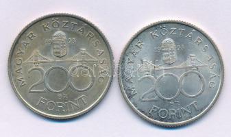 1993. 200Ft Ag "MNB" (2x) T:AU,XF patina Adamo F13