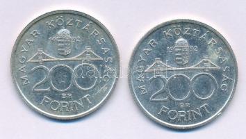 1992. 200Ft Ag "MNB" (2x) T:AU,XF patina Adamo F13