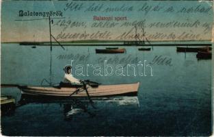 Balatongyörök, Balatoni sport, evezős csónak. Mérei Ignác kiadása (Rb)