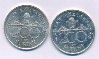 1992. 200Ft Ag "MNB" (2x) T:AU,XF patina Adamo F13