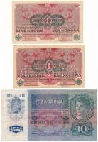 Ausztria 1916(1919) 1K zöld, vízszintes "DEUTSCHÖSTERREICH" felülbélyegzéssel (2x) + 1915(1919) 10K narancssárga, függőleges "DEUTSCHÖSTERREICH" felülbélyegzéssel T:AU,F Krause P#49, P#51