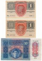 Ausztria 1916(1919) 1K zöld, vízszintes "DEUTSCHÖSTERREICH" felülbélyegzéssel (2x) + 1915(...