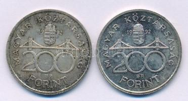 1992. 200Ft Ag "MNB" (2x) T:AU,XF patina Adamo F13