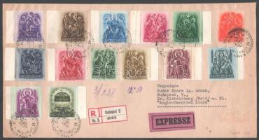 1938 3 db expressz ajánlott levél, köztük teljes Szent István sor és 2 db ORBÉK blokk