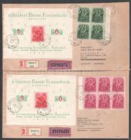 1938 3 db expressz ajánlott levél, köztük teljes Szent István sor és 2 db ORBÉK blokk
