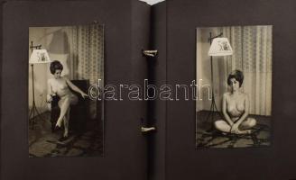 cca 1970 Akt fotóalbum, 24 db beragasztott fotóval, 8,5×6 és 13,5×7,5 cm