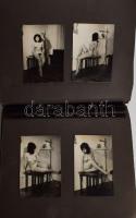 cca 1970 Akt fotóalbum, 24 db beragasztott fotóval, 8,5×6 és 13,5×7,5 cm