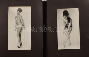 cca 1970 Akt fotóalbum, 24 db beragasztott fotóval, 8,5×6 és 13,5×7,5 cm
