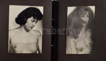 cca 1970 Akt fotóalbum, 24 db beragasztott fotóval, 8,5×6 és 13,5×7,5 cm