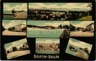 Balatonboglár, Gőzhajó kikötő, komp, szálloda, fürdősátrak, Fő utca (EK)