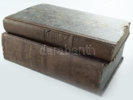 1845-1846 Neue Predigt-Bibliothek des Auslandes Erster Jahrgang: Advent - und Oster-Cyclus. Zweiter Jahrgang: Pfingst-Cyclus. Eine vollständige Auswahl der vorzüglichsten Kanzelreden neuerer Zeit. Hrsg. von Dr. J. Rosentritt. Würzburg, Verlag der Stabel'schen Buchhandlung, VIII+4+1187 p.; VI+2+587-1164 p. Német nyelven. Átkötött félvászon-kötések, kopott borítóval, sérült hátsó táblával, a másik kötet sérült gerinccel, régi bélyegzésekkel, foltos lapokkal, az I. kötet restaurált lapokkal.