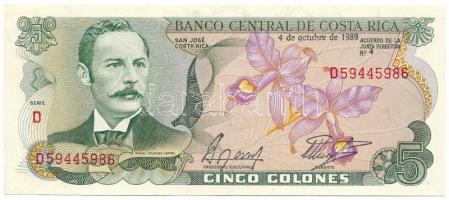 Costa Rica 1989. 5C "D59445986" T:AU, sarokhajlások Costa Rica 1989. 5 Colones "D59445986" C:AU, folded corners Krause P#236d
