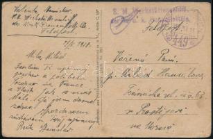 1918 Tábori posta képeslap / Field postcard "S.M. Werkstättenschiff der k.u.k. Donauflotille" , "HADTÁPHIVATAL / 449"