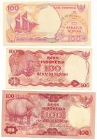 Indonézia 1977. 100R + 1984. 100R + 1992. 100R T:AU,XF, hajtatlan de hullámos papír Indonesia 1977. 100 Rupiah + 1984. 100 Rupiah + 1992. 100 Rupiah C:AU,XF, unfolded but wavy paper Krause P#116, P#122, P#127