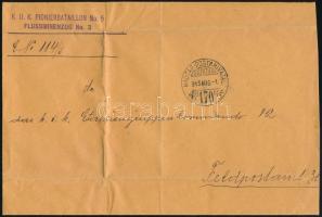1915 Tábori posta levél / Field post cover "K.U.K. PIONIERBATTAILLON No. 5 | FLUSSMINENZUG No. 3" , "HADTÁPHIVATAL / 170"