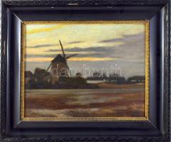 Dobroszláv jelzéssel: Szélmalon alkonyatkor. Olaj, karton. Dekoratív, kissé sérült fakeretben. 35x45 cm.