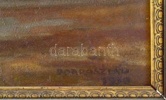 Dobroszláv jelzéssel: Szélmalon alkonyatkor. Olaj, karton. Dekoratív, kissé sérült fakeretben. 35x45...