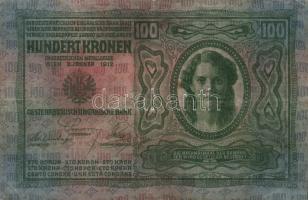 1912. 100K piros "Magyarország" körbélyegzővel T:II (felül kis beszakadás)