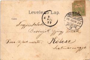 1902 Budapest VIII. Kálvin tér, József és Baross utca, villamos, gyógyszertár, szökőkút. litho (EB)