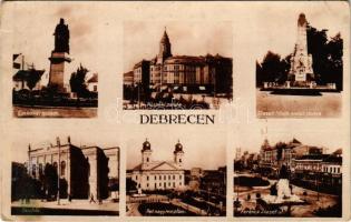 1929 Debrecen, Csokonai szobor, Püspöki palota, Elesett hősök emlékszobra, Színház, Református nagytemplom, Ferenc József út, villamos, üzletek (fl)