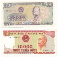 Vietnam 1988. 1000D + 1993. 10.000D "IG 8068712" T:XF,F, szép papír Vietnám 1988. 1000 Dong + 1993. 10.000 Dong "IG 8068712" C:XF,F, fine paper Krause P#106, P#115