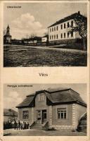 1933 Vécs, utcarészlet, templom, Hangya Szövetkezet üzlete (EK)