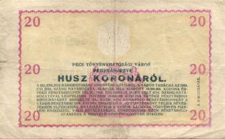 Pécs 1919. II.kiadás Pénztárjegy 20K-ról, szárazbélyegzővel T:III