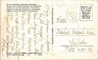 1944 Eszterháza, Herceg Esterházy várkastély. Czillinger Horváth József kiadása + "M. KIR. MOZG...