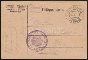 1916 Tábori posta levelezőlap / Field PS-card "K.u. K. KOMMANDO DES FLUSSMINENZUGES No. 3" , "K.u.K. ETAPPENPOSTAMT / BELGRAD"