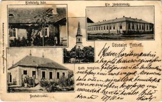 1907 Tét, Téth; Katolikus templom, Kir. járásbíróság, postahivatal, Kisfaludy ház. Báthory J. kiadása (Rb)