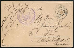 1915 Tábori posta képeslap Bécsbe küldve magyar nyelvű üzenettel "K.u.K. FELDPOSTAMT 131" , K.u. K. KOMMANDO DES FLUSSMINEZUGES No. 2."