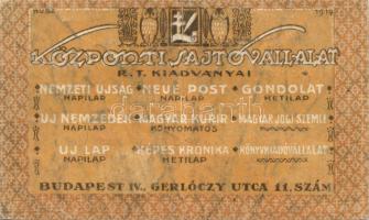 Központi Sajtóvállalat R.T. 1919. 20f T:III