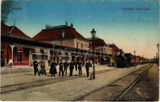1934 Szeged, pályaudvar belső része, vasútállomás, gőzmozdony, vonat. Vasúti levelezőlapárusítás 70. sz. - 1916. + So. Stpl (r)