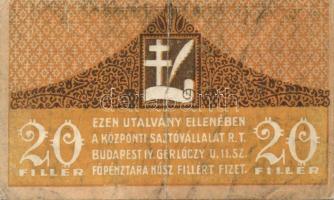 Központi Sajtóvállalat R.T. 1919. 20f T:III