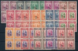 Sarawak 1947 Brit koronagyarmat Mi 150-164 négyes tömbök (minden bélyeg postatiszta, de egyes darabokon a berakó celofánja által okozott fényes foltok láthatók)