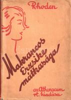 Rhoden, Emma: Makrancos Erzsike mátkasága. Fordította Roboz Andor. Budapest, [1930]. Athenaeum Irodalmi és Nyomdai Rt. 160 p. Emmy von Rhoden (1829-1885) német ifjúsági író. Művei elsősorban fiatal leányok számára készültek, regényeit a nemzeti nyelvű kiadások jobbára átdolgozták. Kiadásunk illusztrációi a XIX. század végének szokásrendjét és modorkonvencióit idézik meg, a kötéstábla és a védőborító rajzai lényegesen modernebbek. Példányunk a második magyar kiadásból való. Illusztrált, enyhén foltos kiadói egészvászon kötésben, színes, illusztrált, enyhén sérült, kissé foltos kiadói védőborítóban.