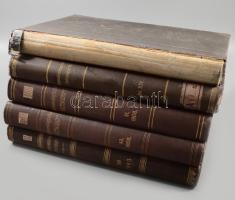 Meterologische Zeitschrift 5 kötete: 1897, 1900, 1903, 1906, 1908. Wien,1897-1908, Ed. Hölzel. Átkötött félvászon-kötések, kopott borítóval, egy hiányzó gerinccel, egy kissé sérült gerinccel, régi intézményi bélyegzésekkel.