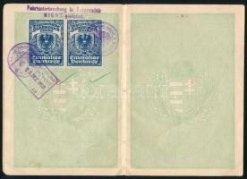 1928 A Magyar Királyság által kiállított útlevél Doroszlai Sándor részére, fénykép nélkül, osztrák é...