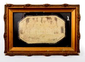 1922, Bécs, Brautwerben (udvarlás) - karcolt elefántcsontlap kép. Feliratozott, datált, üvegezett keretben, 6x10 cm /// 1922, Vienna, Brautwerben (Courtship) - engraved ivory plaque. Inscribed, dated, in glazed frame, 6×10 cm.