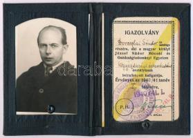 1940 Bp., a M. Kir. József Nádor Műszaki és Gazdaságtudományi Egyetem fényképes igazolványa Doroszlai Sándor részére