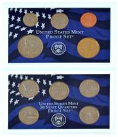 Amerikai Egyesült Államok 2002. 1c-1$ (5xklf) forgalmi sor + 2002. 5xklf "50 állam negyeddolláros érméi" forgalmi emlékkiadások, szettben, eredeti műanyag dísztokban, kartonban, borítékban, tanúsítvánnyal T:PP USA 2002. 1 Cent - 1 Dollar (5xdiff) coin set + 2002. 5xdiff "50 State Quarters" circulating commemorative coins in set, in original plastic case, in envelope with certificate C:PP